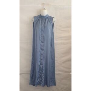 H&M Blue Button Sleeveless Shift Shirt Midi Dress Women's Size XS Minimalist
